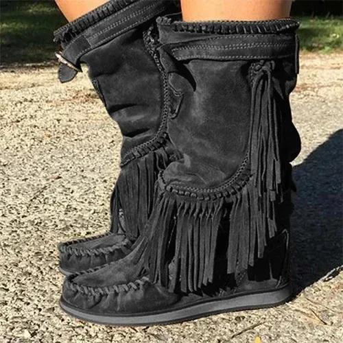 Piratenstiefel Damen Plissee Quaste Stiefel Mittelhohe Stiefel Damen Nähschuhe Schnalle Leder High Heels Schuhe Damen Übergröße Reißverschluss 37 schwarz von Joom DACH