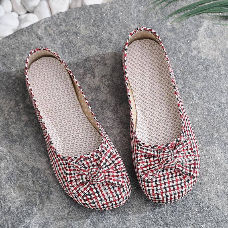 Plaid Bow Flat Bottom Bequeme Segeltuchschuhe Frühling Sommer Fell Casual Breathable Frauen Mittleren Alters Mutter Alte Peking Tuch Schuhe 40 rot von Joom DACH