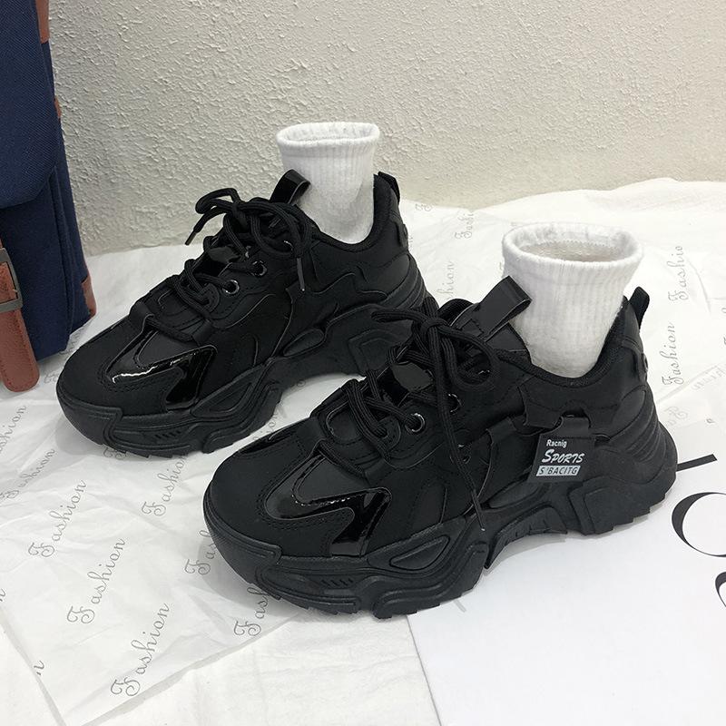 Plateau Dad Schuhe Damen Frühling und Herbst Neu Allround Weißes Leder Leicht Rutschfest Sportliche Sneaker Trendig 40 schwarz von Joom DACH