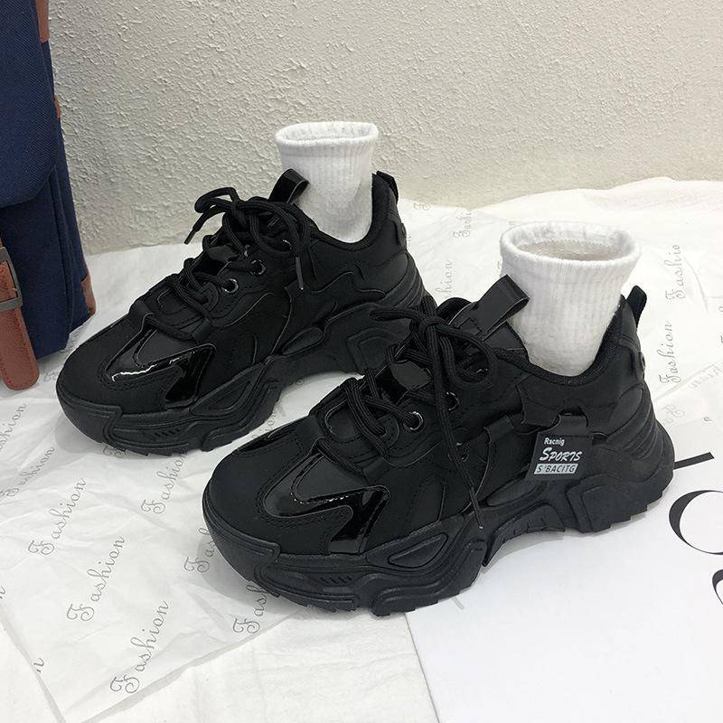 Plateau Dad Schuhe Damen Frühling und Herbst Neu Allround Weißes Leder Leicht Rutschfest Sportliche Sneaker Trendig 40 schwarz von Joom DACH