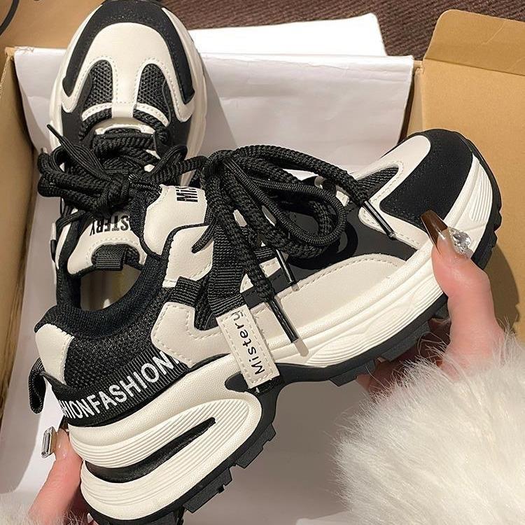 Plateau Dad Schuhe Damen Neu Frühling und Sommer Super Feuer Vielseitige Farbabstimmung Kleine Lässige Sportschuhe 40 schwarz von Joom DACH