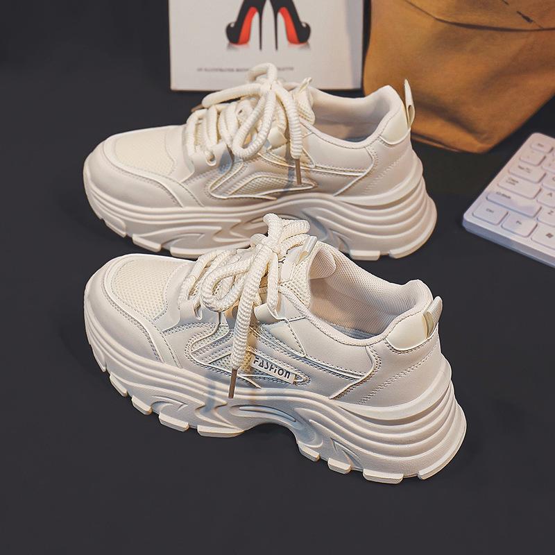 Plateau Dad Schuhe Damen Neue Atmungsaktive Vielseitige Freizeitschuhe Damen Weiße Schuhe Frühling und Herbst Damen Ins Mode Sneaker 40 beige von Joom DACH