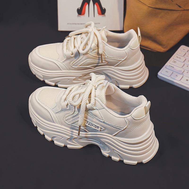 Plateau Dad Schuhe Damen Neue Atmungsaktive Vielseitige Freizeitschuhe Damen Weiße Schuhe Frühling und Herbst Damen Ins Mode Sneaker 40 beige von Joom DACH