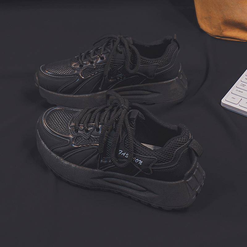Plateau Dad Schuhe Damen Sommer Neu Mesh Atmungsaktiv Vielseitig Erhöht Leichtgewichtige Übung Weiße Schuhe Freizeitschuhe 40 schwarz von Joom DACH