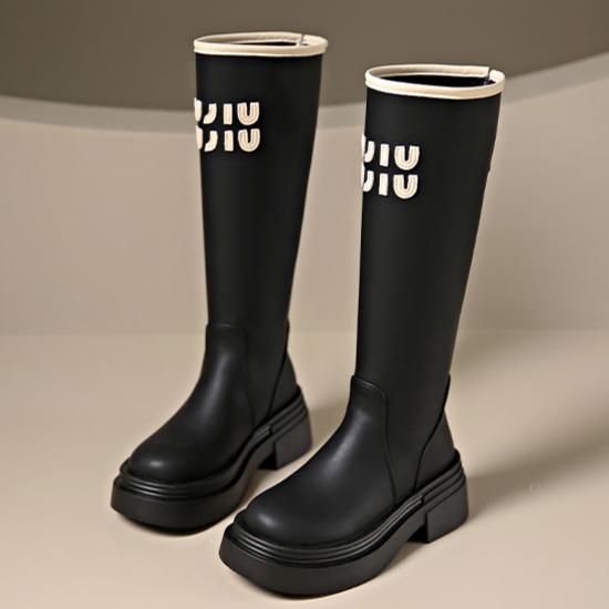 Plateau Kniehohe Schnee Stiefel Damen Hohe Absätze Lederschuhe Winter 2025 Trend Retro Goth Chelsea Walking Chunky Botas Mujer 40 schwarz von Joom DACH