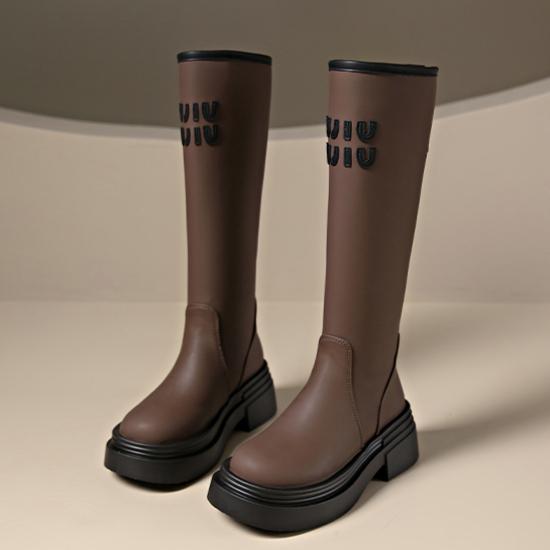 Plateau Kniehohe Schnee Stiefel Damen Hohe Absätze Lederschuhe Winter 2025 Trend Retro Goth Chelsea Walking Chunky Botas Mujer 40 von Joom DACH