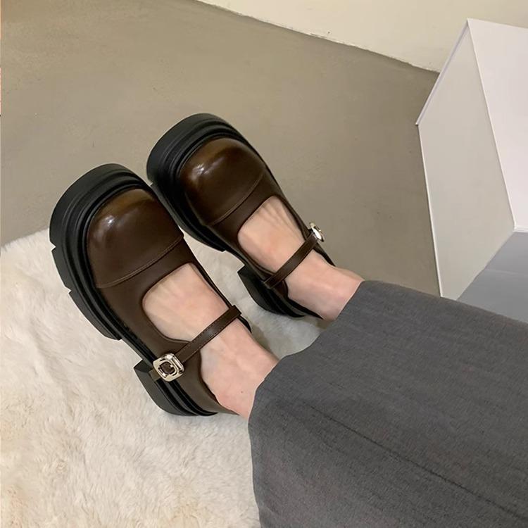 Plateau-Loafer aus echtem Leder für Damen, Frühling, neue kleine Lederschuhe im britischen Stil, flache Pumps, Mary Jane-Schuhe 40 von Joom DACH