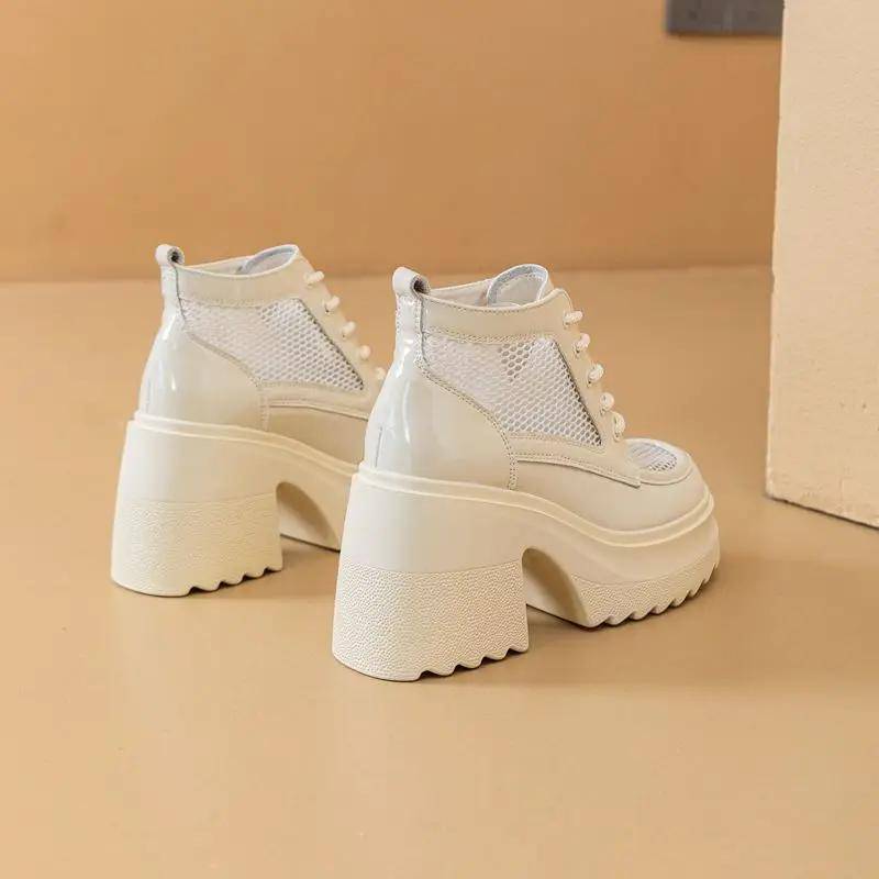 Plateau Römerschuhe mit hohen Absätzen Sommerstiefel Dicksohlige Mesh-Stiefel Sandalen Damen Neu Lässige Stiefel für Damen 34 weiß von Joom DACH