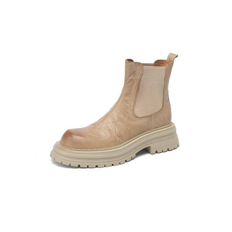 Plateau Schuhe Damen Stiefeletten Echtes Leder Runde Zehenpartie Basic Schuhe Frau Freizeit Lässig Arbeit Herbst Winter Kurze Stiefel 40 braun von Joom DACH