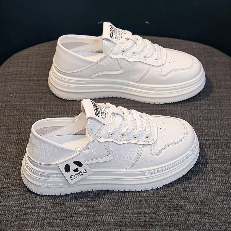 Plateau-Schuhe aus echtem Leder Weiß Damen Frühling und Sommer Neu Vielseitige Zwei-Wege-Trage-Schuhe Lässige Sneaker 40 von Joom DACH