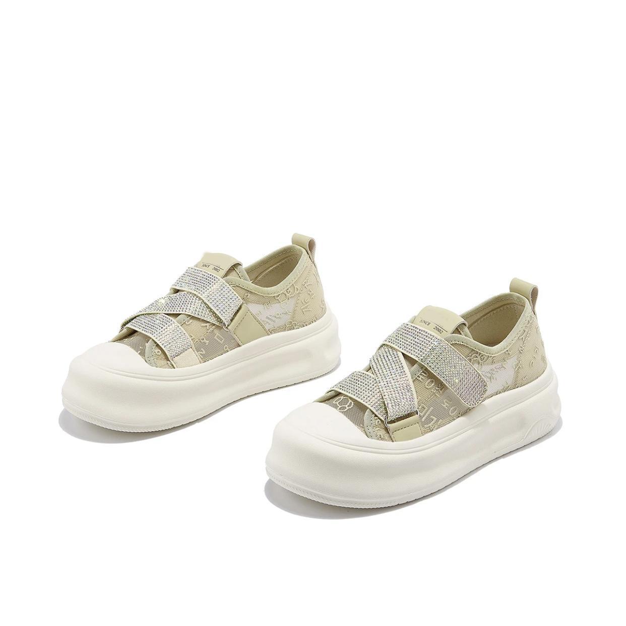 Plateau-Schuhe mit Strasssteinen und Klettverschluss, weiß, für Damen, Sommer, neue vielseitige, atmungsaktive Mesh-Sportschuhe, lässige Borad-Schuhe 40 grün von Joom DACH