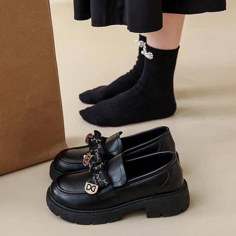 Plateau-Slipper Damen Frühling Neu Muffin Damen Schuhe Slipper Britischer Stil Einschichtige Schuhe Studenten Lederschuhe 40 von Joom DACH