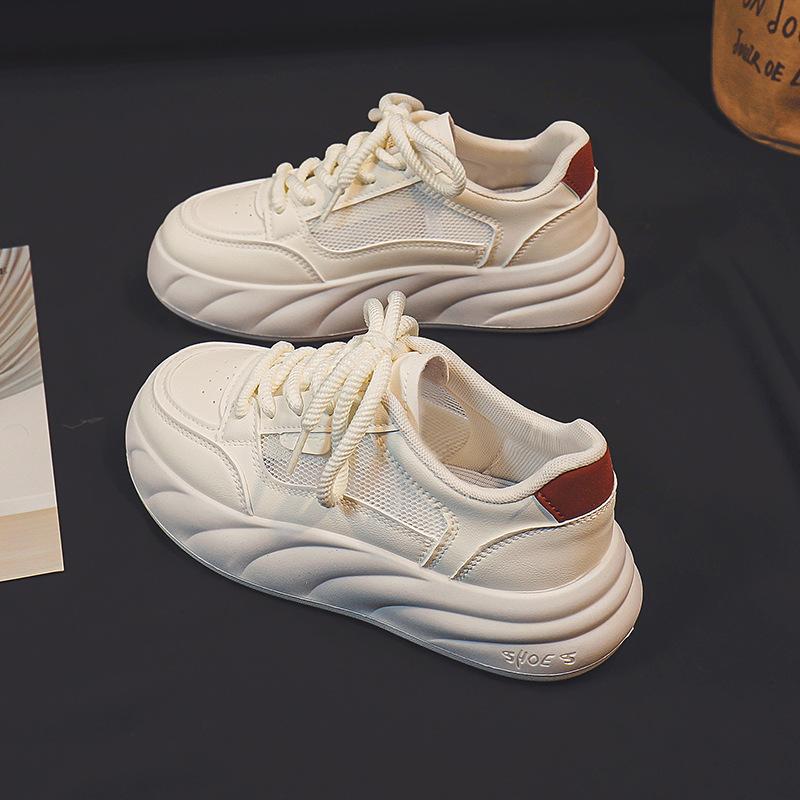 Plateau Weiße Schuhe Damen Frühling und Herbst Atmungsaktives Mesh Mehlfarben Sneaker Damen Schuhe Bequeme Weiche Sohle Laufschuhe 40 von Joom DACH