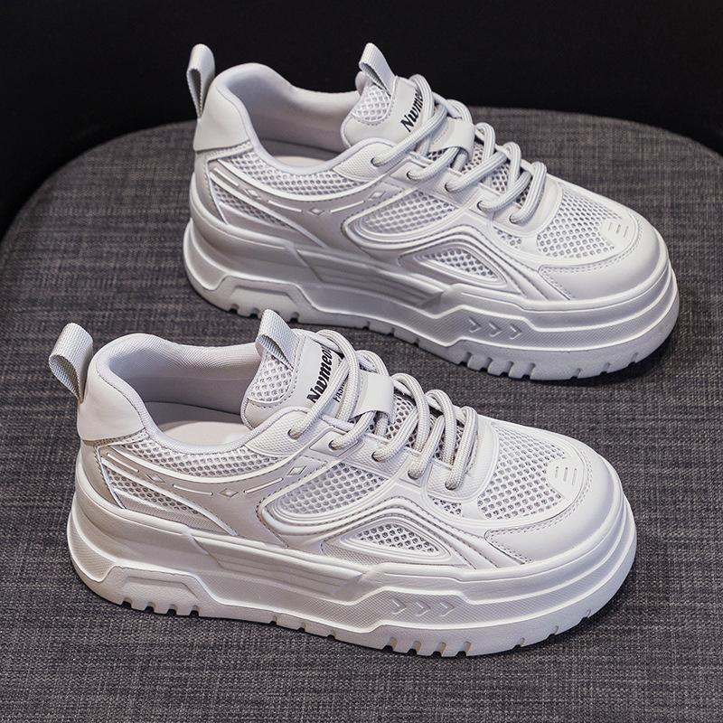 Plateau Weiße Schuhe Damen Sommer Atmungsaktives Mesh Dad Shoes Frühling Neu Lässiger Sneaker 40 graue von Joom DACH