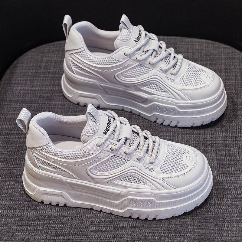 Plateau Weiße Schuhe Damen Sommer Atmungsaktives Mesh Dad Shoes Frühling Neu Lässiger Sneaker 40 graue von Joom DACH
