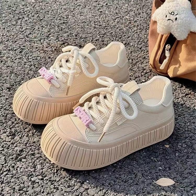 Plateau Weiße Schuhe Kinder Frühling und Herbst Neue Vielseitige Damenschuhe Großer Kopf Brotschuhe Nischen-Board-Schuhe 40 khaki von Joom DACH