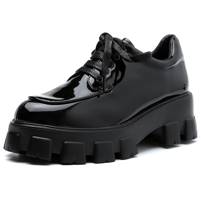 Plateauschuhe Damen Dicker Boden Neu Schwarz Lackleder 6CM Höhe Erhöhen All-Match Schnürschuhe Casual Britische Einzelschuhe 40 von Joom DACH