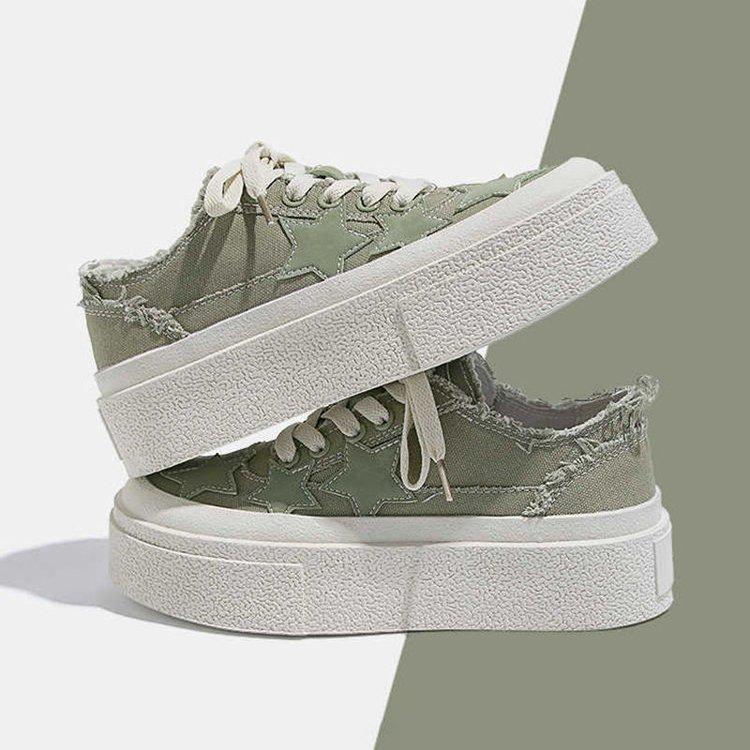 Plateauschuhe Damen Frühjahr Neue Star Schuhe Schnürschuhe Paar Sneakers Lässige Einlagige Schuhe Modische Einfarbige Damenschuhe 40 von Joom DACH