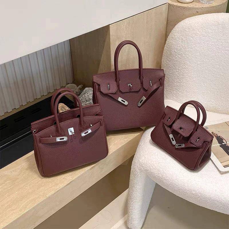 Platinfarbene Tasche mit goldener Schnalle Handtasche aus echtem Leder mit großem Fassungsvermögen für Damen Modische Umhängetasche im neuen Stil 30*24*16cm von Joom DACH