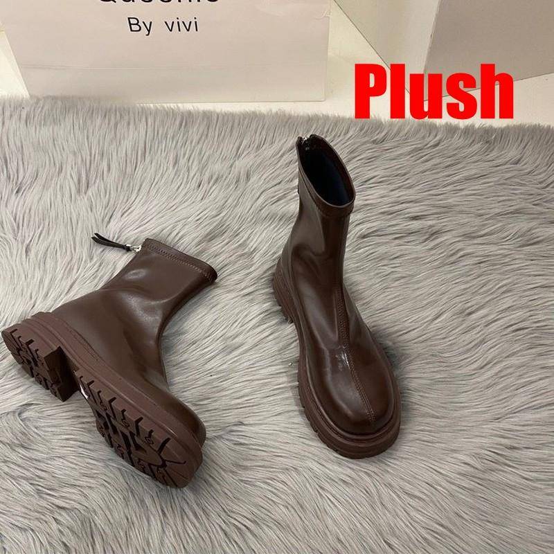 Plattform Schuhe Frauen Stiefel Runde Kappe Zipper Frühling Herbst Mode Knöchel Weibliche Chelsea Stiefel 38 von Joom DACH
