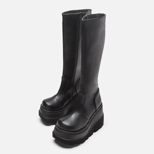Plattform Stiefel Frauen Keil Kniehohe Stiefel Winter Damen Schuhe Leder Reiten Zipper dicken boden Lange Stiefel Herbst Herbst 40 schwarz von Joom DACH