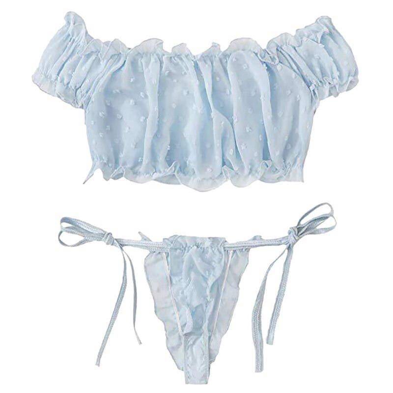 Plissee Mesh Dessous Set Frauen Süße Nette Babydoll Nachtwäsche Damen Trägerlosen Tops + Slip Unterwäsche Set S von Joom DACH