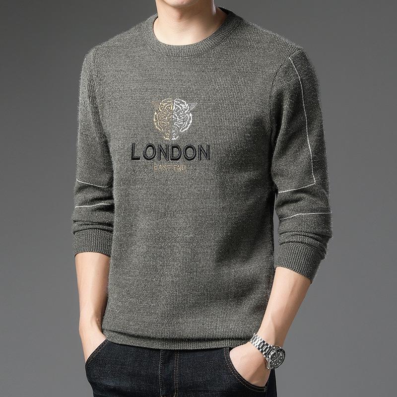 Plüsch Frettchen Herren Strickpullover Winter Neu Bestickter Tigerkopf Modischer Rundhals Unterhemd für Herren 4XL von Joom DACH