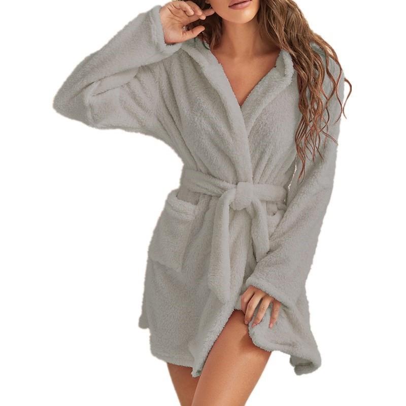 Plüsch-Pyjamas, einfarbig, mit Kapuze, warmer Bademantel für Damen 4XL von Joom DACH