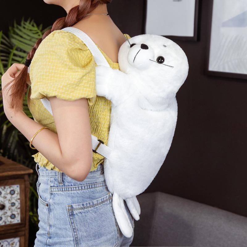 Plüsch Robbe Rucksack Kawaii weiße Robbe Tasche Tier Mädchen Schultasche Schultertaschen Rucksack Frauen weiche Robbe Spielzeug von Joom DACH