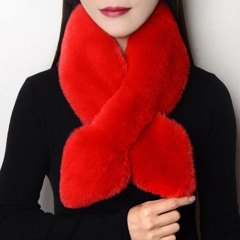 Plüsch Schal Damen Winter Nachahmung Rex Kaninchen Pelz Kragen Verdickt Warme Alle-spiel Pelz Kragen Einfache Kreuz Schal One size von Joom DACH