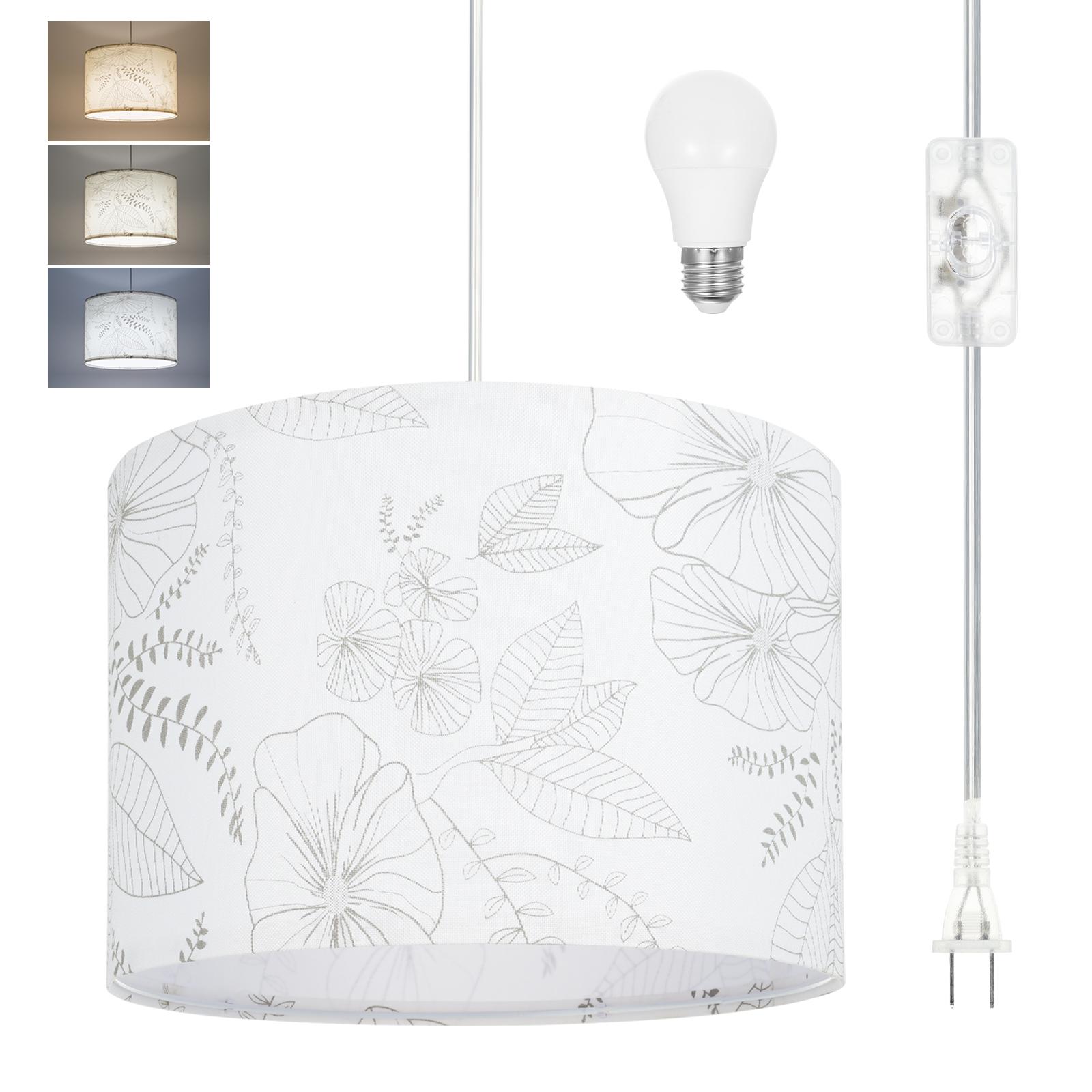 Plug-in-Pendelleuchte Blumenstoff Hängelampe mit 3 Farbtemperaturen LED-Birne 15FT US Plug weiß von Joom DACH