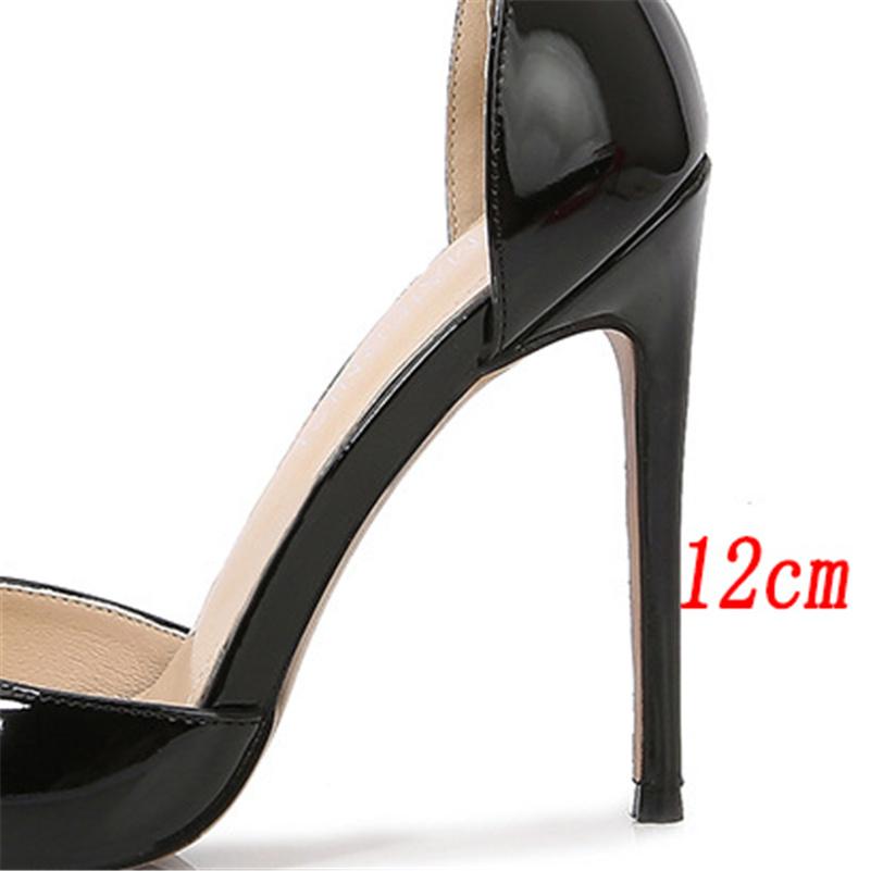 Plus Größe 35 -46 Sommer Frauen 12cm High Heels Sandalen Dame Spitz Leder Stiletto Heels Weibliche Glänzend Mode strappy Schuhe 42 schwarz von Joom DACH