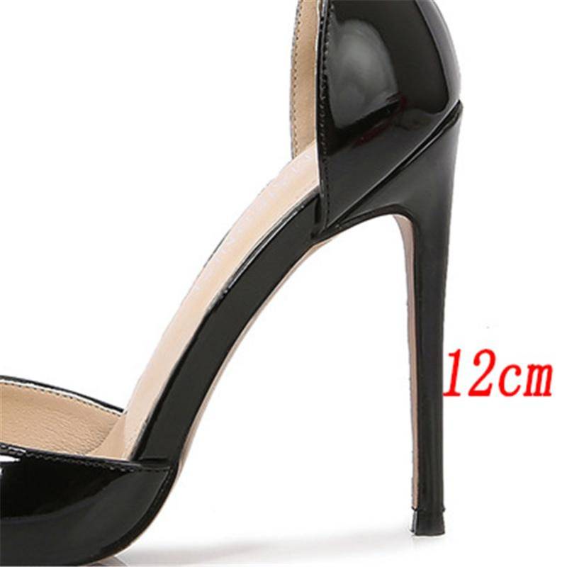 Plus Größe 35 -46 Sommer Frauen 12cm High Heels Sandalen Dame Spitz Leder Stiletto Heels Weibliche Glänzend Mode strappy Schuhe 42 schwarz von Joom DACH