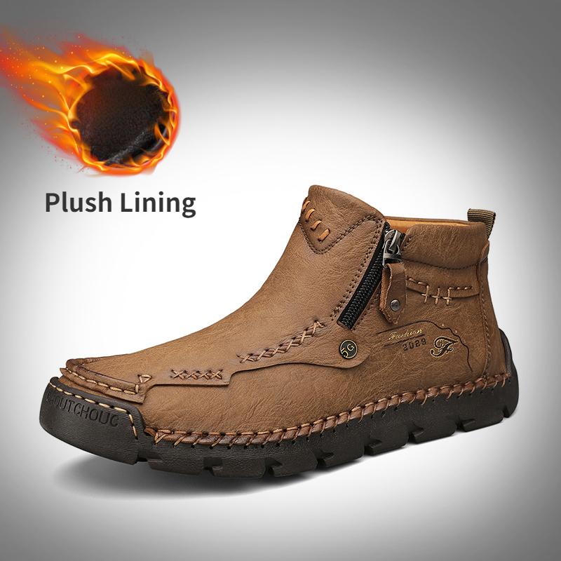 Plus Größe 39-48 Herren Leder Freizeitschuhe Handgefertigte High-Top-Schuhe Freizeitschuhe Herbst und Winter 44 braun von Joom DACH