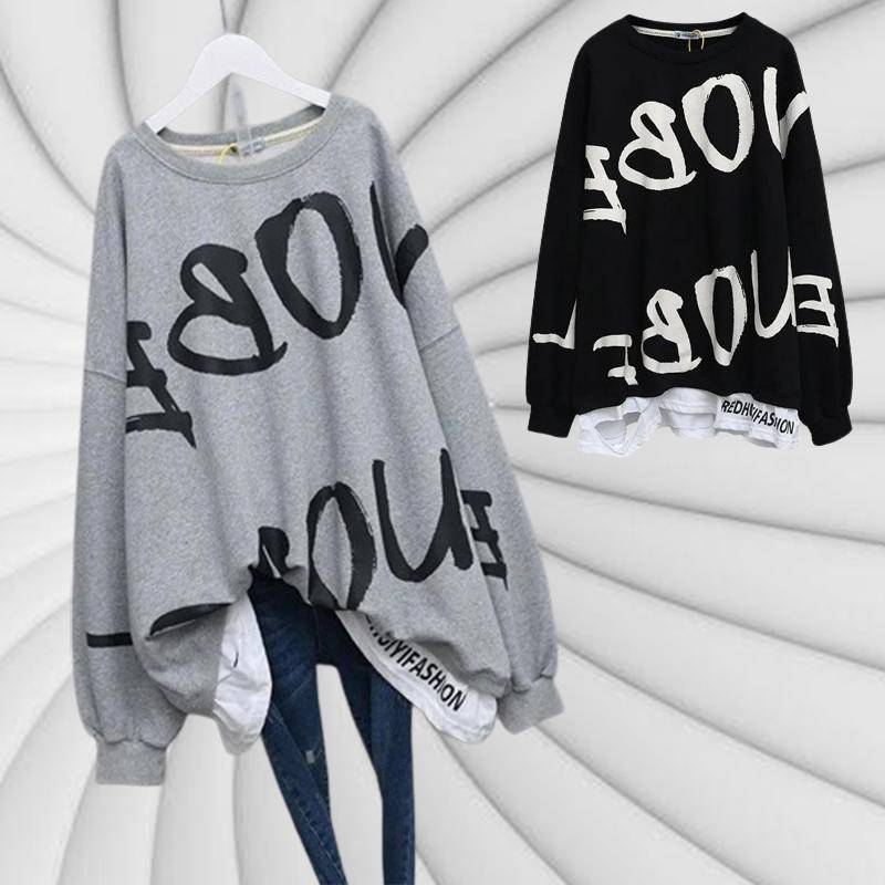Plus Größe 4XL Frauen Frühling Herbst Brief T Shirt Frauen Casual Langarm T-Shirts Koreanischen Stil Tops M grau von Joom DACH