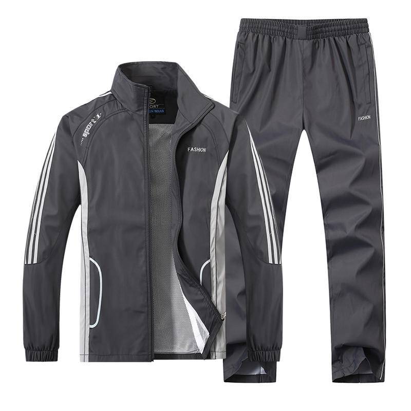 Plus Größe 5XL Polyester Trainingsanzug Männer Sportswear Sporting Set Männer Jacke + Hosen 2PCS XXXXL grau von Joom DACH