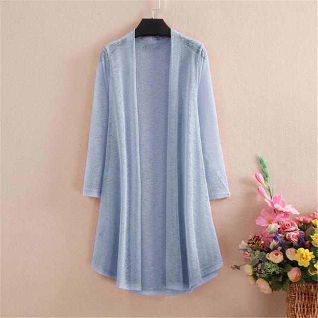 Plus Größe 5XL Sommer Herbst frauen Lange Strickjacke Einfarbig Damen Strickjacke Damen Schal Mantel Damen Casual Lose Mantel jacke 5XL see-blaue von Joom DACH