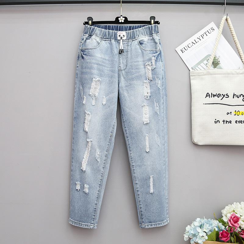 Plus Größe 7XL Elastische Taille Haremshose Frauen Boyfriend Jeans Denim Casual Vintage Damen Hose 7XL blau von Joom DACH