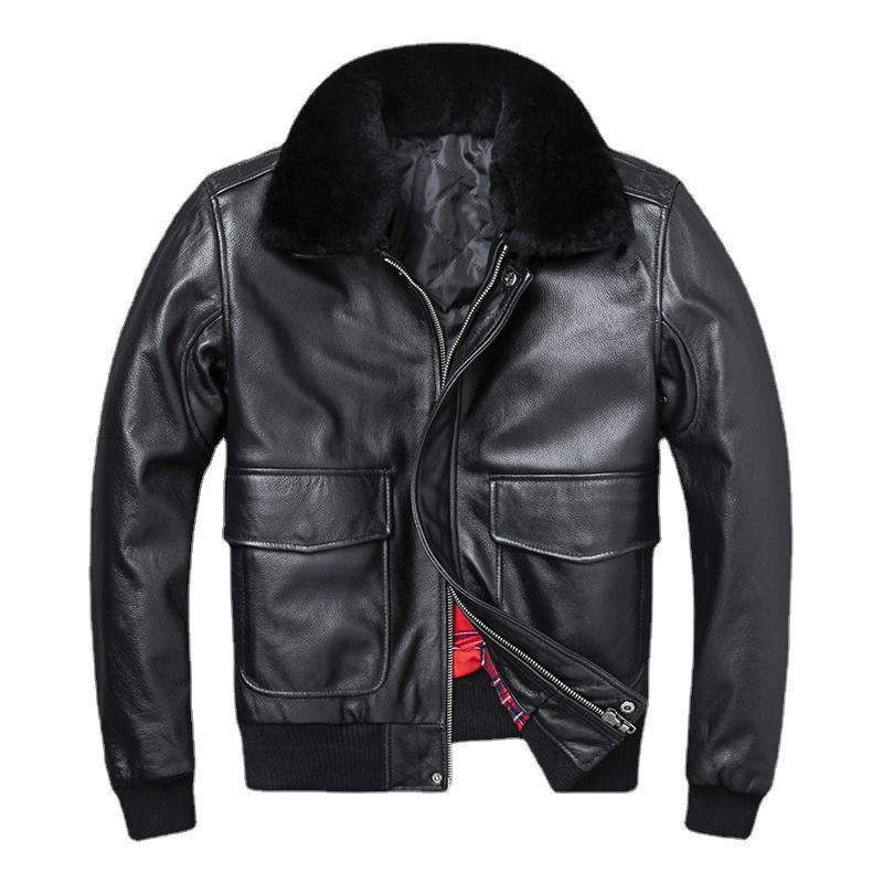 Plus Größe Büste 140 cm Bomber Männer Echte Leder Jacke Natürliche Pelz Kragen Klassisch Casual G1 Echtes Rindsleder Herren Mantel winter Warm S von Joom DACH