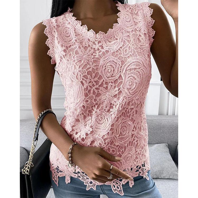 Plus Größe Floral Weste Leibchen Sommer Tops Mode Spitze Bluse Frauen Jacquard Ärmellose Hemden Casual Frauen Vintage T-Shirt M rosa von Joom DACH