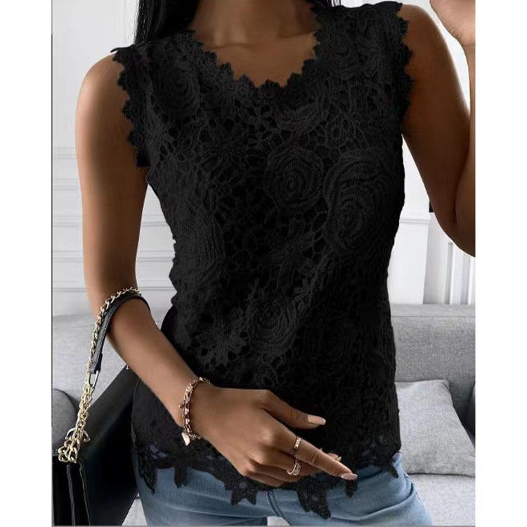 Plus Größe Floral Weste Leibchen Sommer Tops Mode Spitze Bluse Frauen Jacquard Ärmellose Hemden Casual Frauen Vintage T-Shirt XL schwarz von Joom DACH