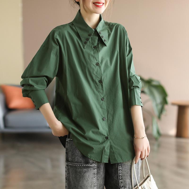 Plus Größe Frühling Bluse Knöpfe Casual Langarm Shirt Frauen Plaid Print Kleidung Langarm Lose XL grün von Joom DACH