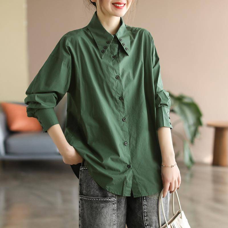 Plus Größe Frühling Bluse Knöpfe Casual Langarm Shirt Frauen Plaid Print Kleidung Langarm Lose XL grün von Joom DACH