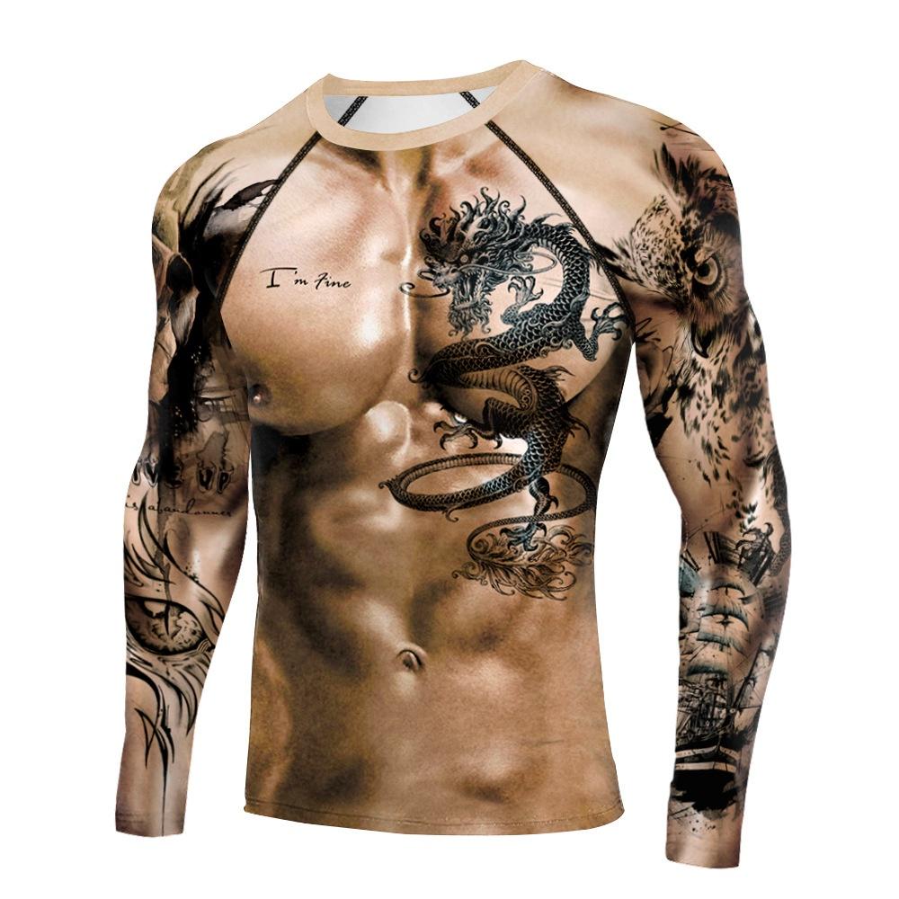 Plus Größe Herren T Shirts Langarm Muscle Tattoo Sportswear Rashguard Fitness Gym Tops Tees 3XL von Joom DACH