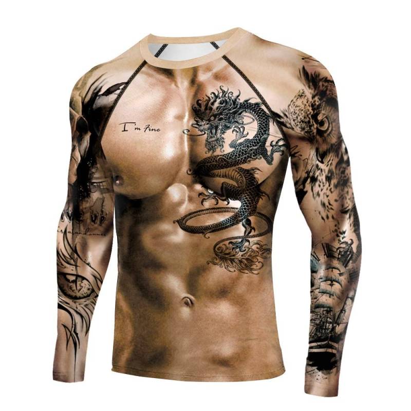 Plus Größe Herren T Shirts Langarm Muscle Tattoo Sportswear Rashguard Fitness Gym Tops Tees 3XL von Joom DACH