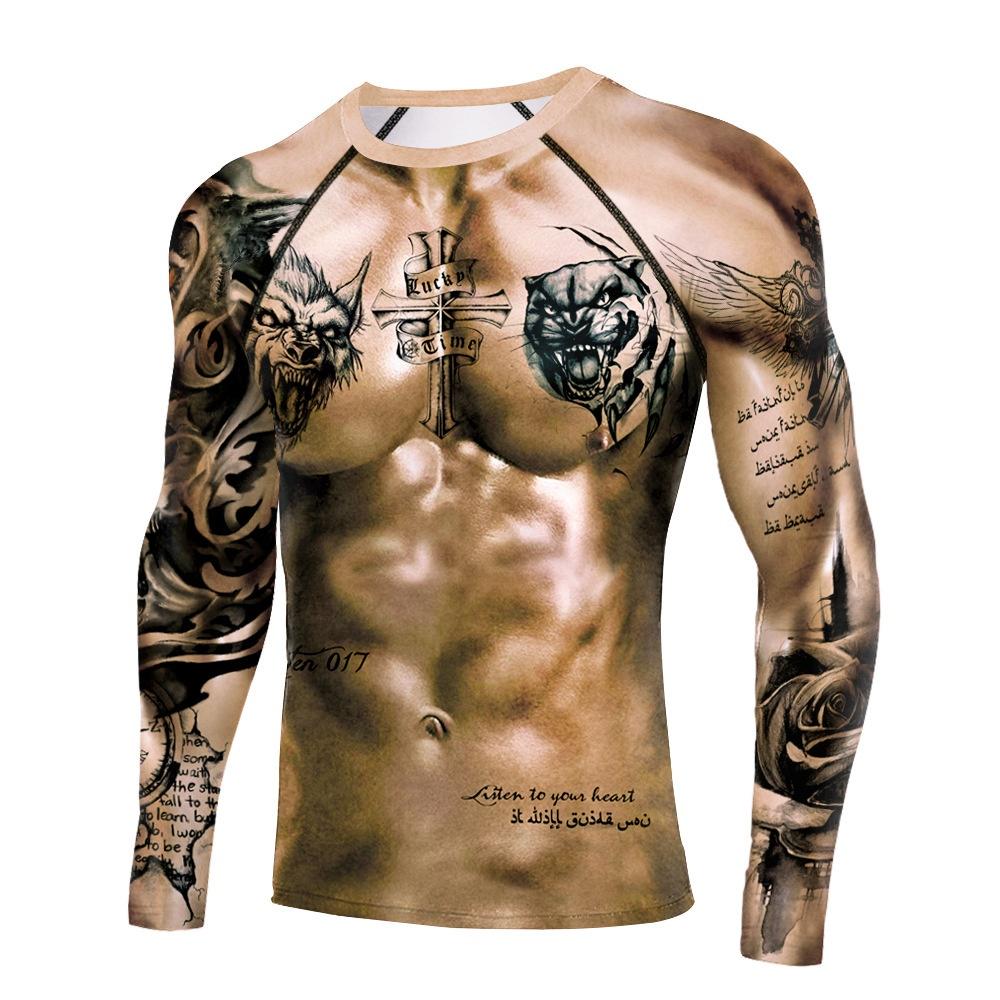 Plus Größe Herren T Shirts Langarm Muscle Tattoo Sportswear Rashguard Fitness Gym Tops Tees XL von Joom DACH