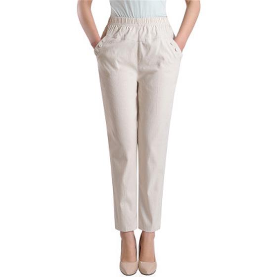 Plus Größe Hohe Taille Lange Hosen Frauen Gerade Hosen Leinen Pantalon Arbeit Büro Damen XXXXXL modus beige von Joom DACH