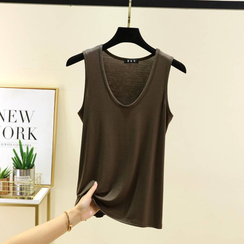 Plus Größe L bis 6XL Modal Damen Tanktops U-Ausschnitt Sommer Dünnes ärmelloses Bottomed Top Lose T-Shirts All-Match-Weste Komfort-Homewear 5XL von Joom DACH