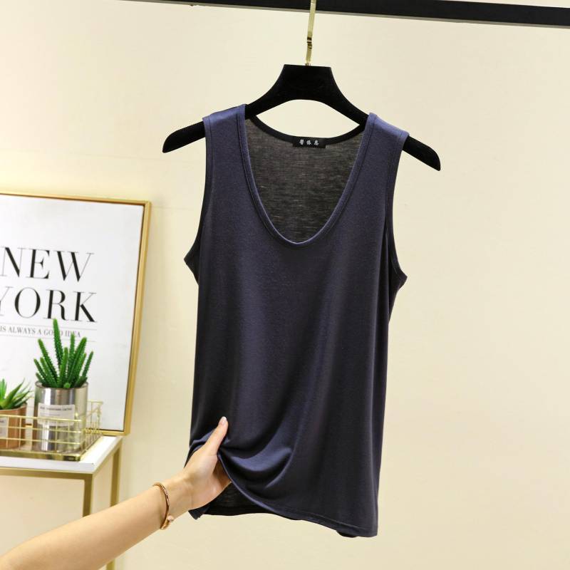 Plus Größe L bis 6XL Modal Damen Tanktops U-Ausschnitt Sommer Dünnes ärmelloses Bottomed Top Lose T-Shirts All-Match-Weste Komfort-Homewear 6XL von Joom DACH