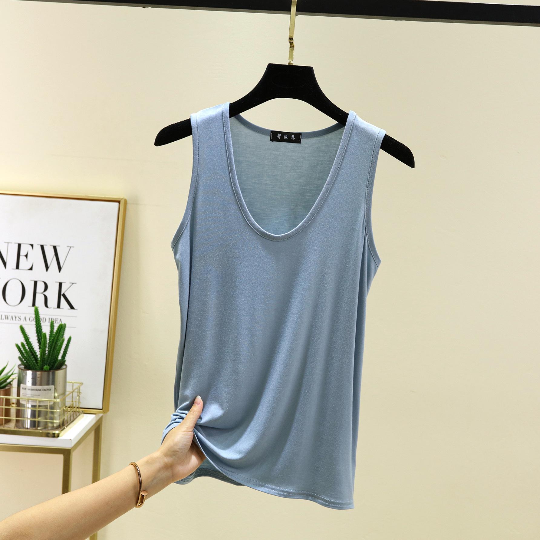 Plus Größe L bis 6XL Modal Damen Tanktops U-Ausschnitt Sommer Dünnes ärmelloses Bottomed Top Lose T-Shirts All-Match-Weste Komfort-Homewear L hellblaue von Joom DACH